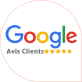 Badge Google Avis Clients avec 5 étoiles dorées, soulignant l'excellente évaluation des clients.
